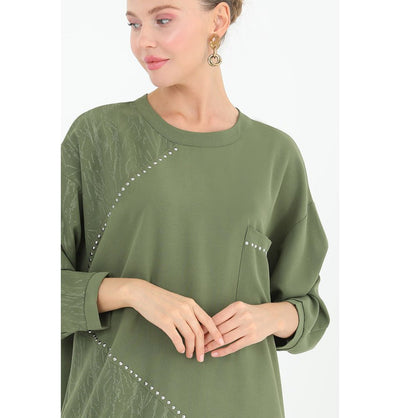 Modefa Modest Clothing Set Modest Muslim Women's Chic Tunic and Wide Legged Pants - 14198 Olive Green