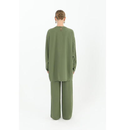 Modefa Modest Clothing Set Modest Muslim Women's Chic Tunic and Wide Legged Pants - 14198 Olive Green