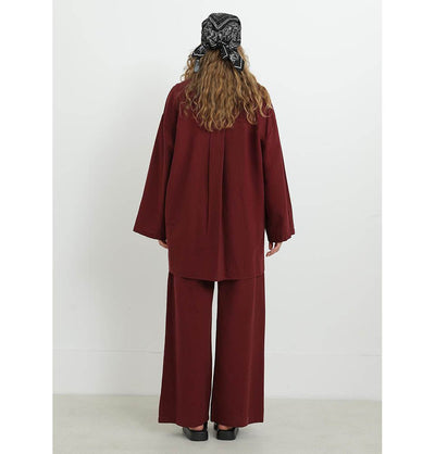 Modefa Modest Clothing Set Modest Muslim Women's Cotton Two Piece Tunic Set - 20694 Burgundy Red