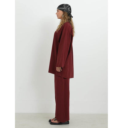 Modefa Modest Clothing Set Modest Muslim Women's Cotton Two Piece Tunic Set - 20694 Burgundy Red