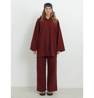 Modefa Modest Clothing Set Modest Muslim Women's Cotton Two Piece Tunic Set - 20694 Burgundy Red