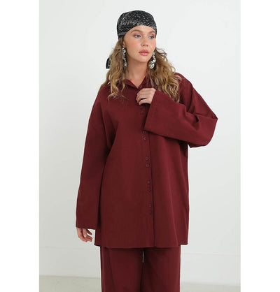 Modefa Modest Clothing Set Modest Muslim Women's Cotton Two Piece Tunic Set - 20694 Burgundy Red
