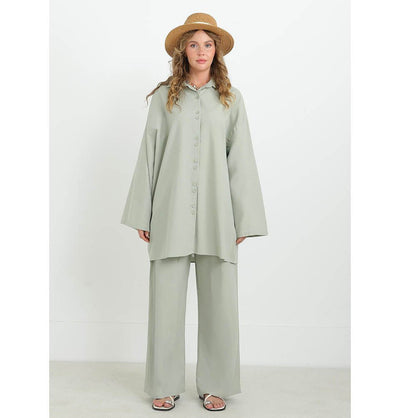 Modefa Modest Clothing Set Modest Muslim Women's Cotton Two Piece Tunic Set - 20694 Mint Green