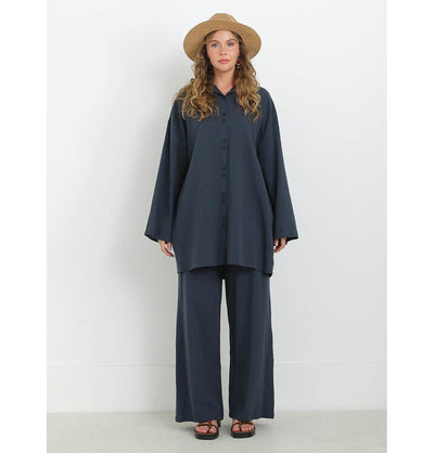 Modefa Modest Clothing Set Modest Muslim Women's Cotton Two Piece Tunic Set - 20694 Navy Blue