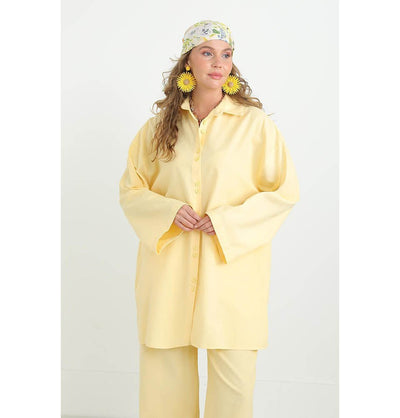 Modefa Modest Clothing Set Modest Muslim Women's Cotton Two Piece Tunic Set - 20694 Yellow