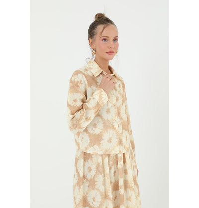 Modefa Modest Clothing Set Modest Muslim Women's Floral Batik Skirt with Tunic - 14239 Camel