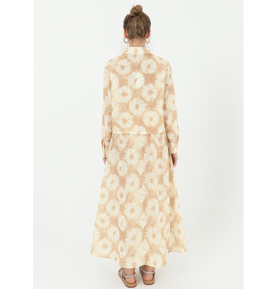 Modefa Modest Clothing Set Modest Muslim Women's Floral Batik Skirt with Tunic - 14239 Camel