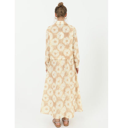 Modefa Modest Clothing Set Modest Muslim Women's Floral Batik Skirt with Tunic - 14239 Camel