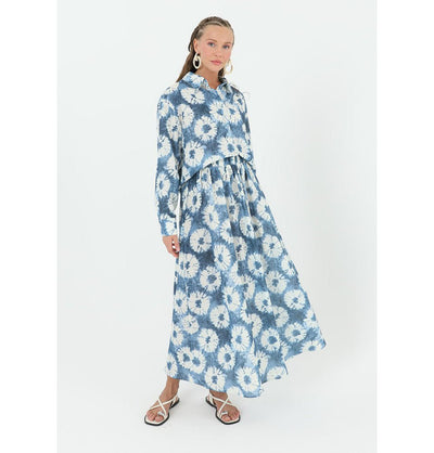 Modefa Modest Clothing Set Modest Muslim Women's Floral Batik Skirt with Tunic 14239 - Denim