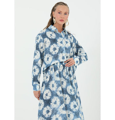 Modefa Modest Clothing Set Modest Muslim Women's Floral Batik Skirt with Tunic 14239 - Denim