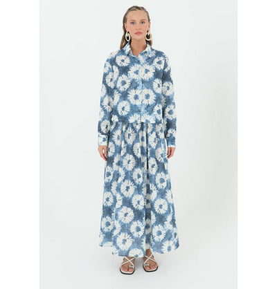 Modefa Modest Clothing Set Modest Muslim Women's Floral Batik Skirt with Tunic 14239 - Denim