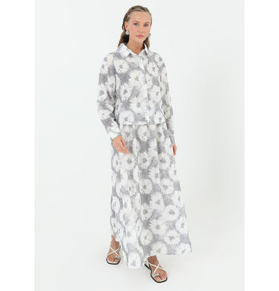 Modefa Modest Clothing Set Modest Muslim Women's Floral Batik Skirt with Tunic 14239 - Stone Gray