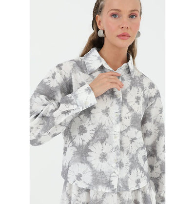 Modefa Modest Clothing Set Modest Muslim Women's Floral Batik Skirt with Tunic 14239 - Stone Gray