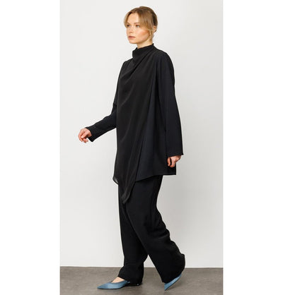 Modefa Modest Clothing Set Modest Muslim Women’s Pleated Turtle Neck Tunic with Pants - 241806 Black