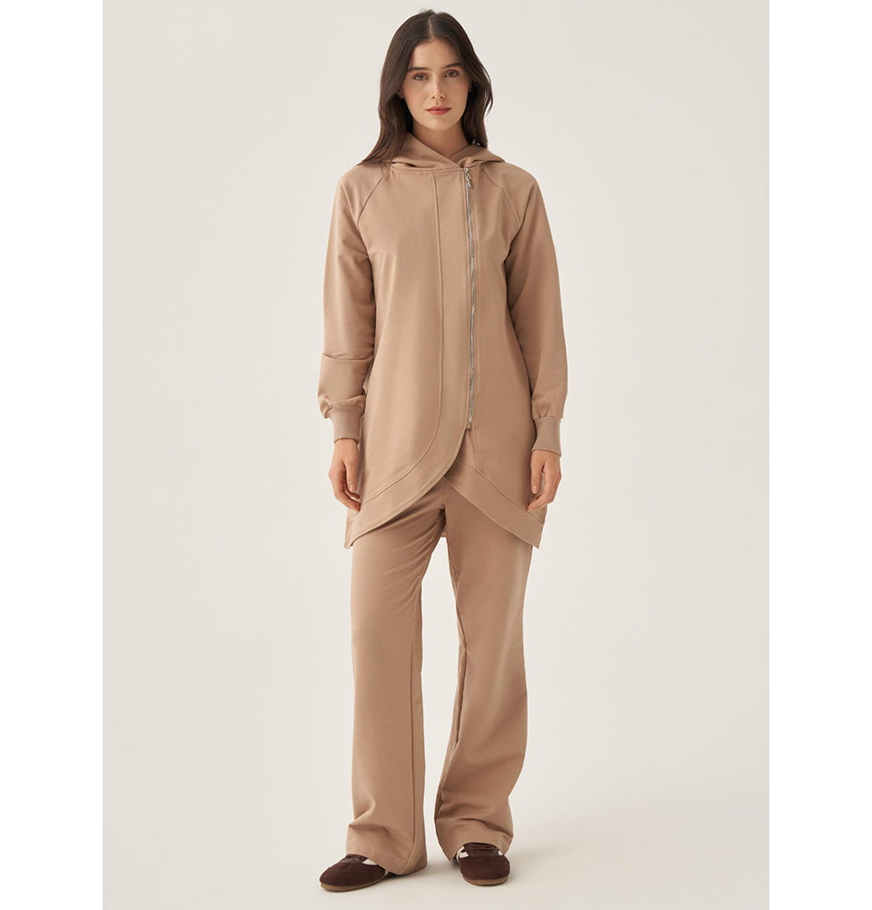 Modest Muslim Women's Side Zipper Tracksuit Set - 31082 Beige