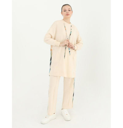 Modefa Modest Clothing Set Modest Muslim Women's Sporty Abstract Jogger Set - 14192 Beige
