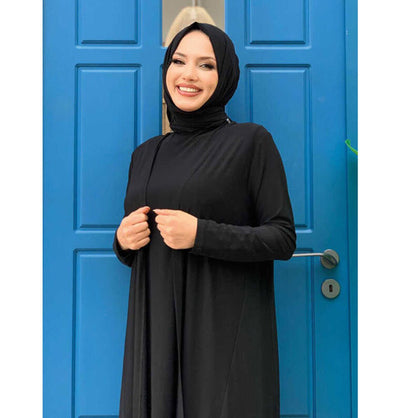 Modefa Modest Clothing Set Modest Muslim Women's Three Piece Set with Pants & Ruffle Cardigan - Black