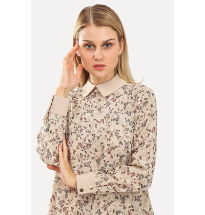 Modefa Modest Clothing Set Modest Muslim Women’s Vintage Ditsy Floral Tunic with Solid Pant Set - 9260 Beige