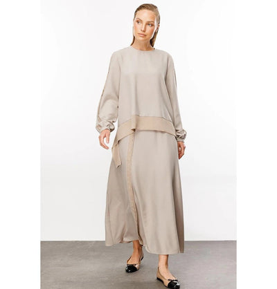 Modefa Modest Clothing Set Modest Women’s Fashion Swing Tunic with Skirt - 241802 Beige