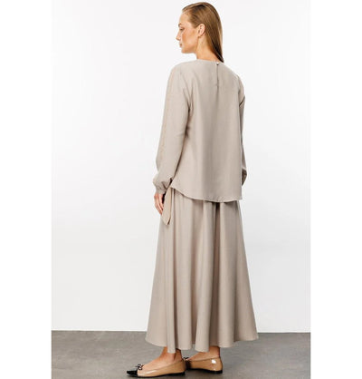 Modefa Modest Clothing Set Modest Women’s Fashion Swing Tunic with Skirt - 241802 Beige