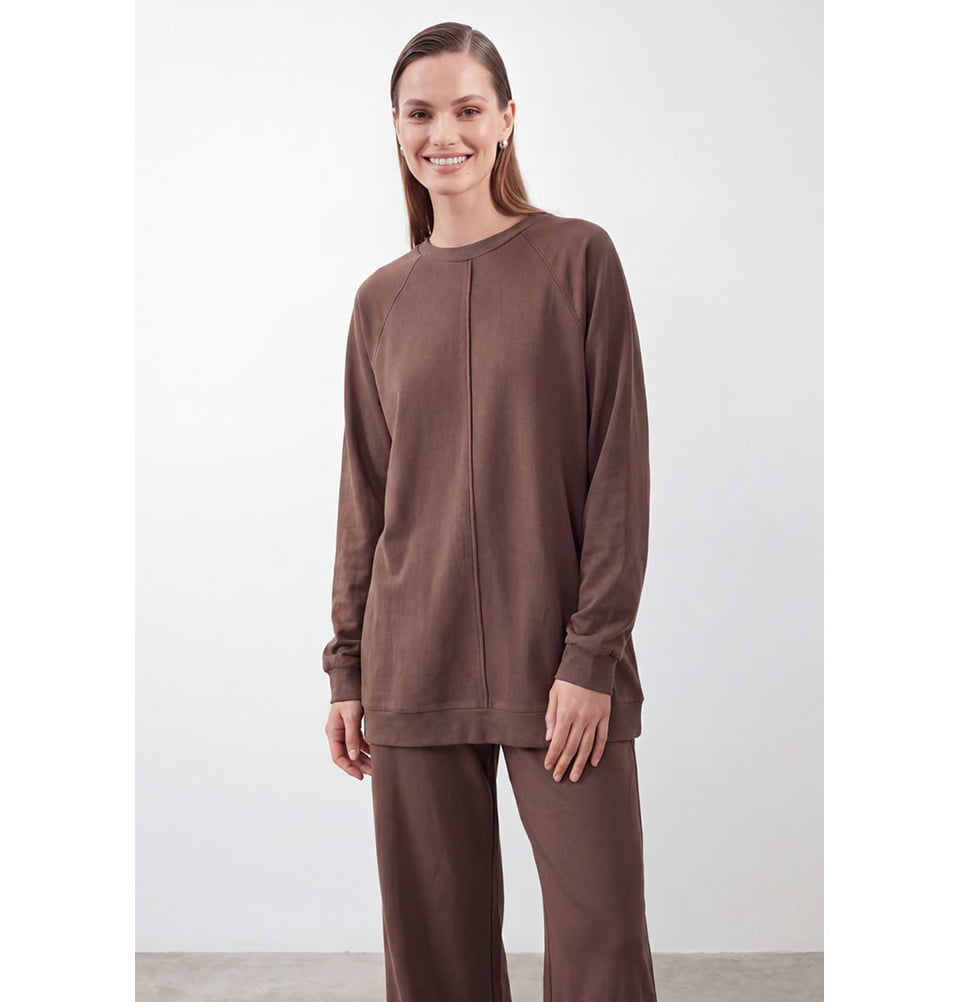 【新品】TENTAL BAKUNE Ladies Tunic ブラウン M Women's Soft Long Sleeve Tunic with Pants - 14426 Brown