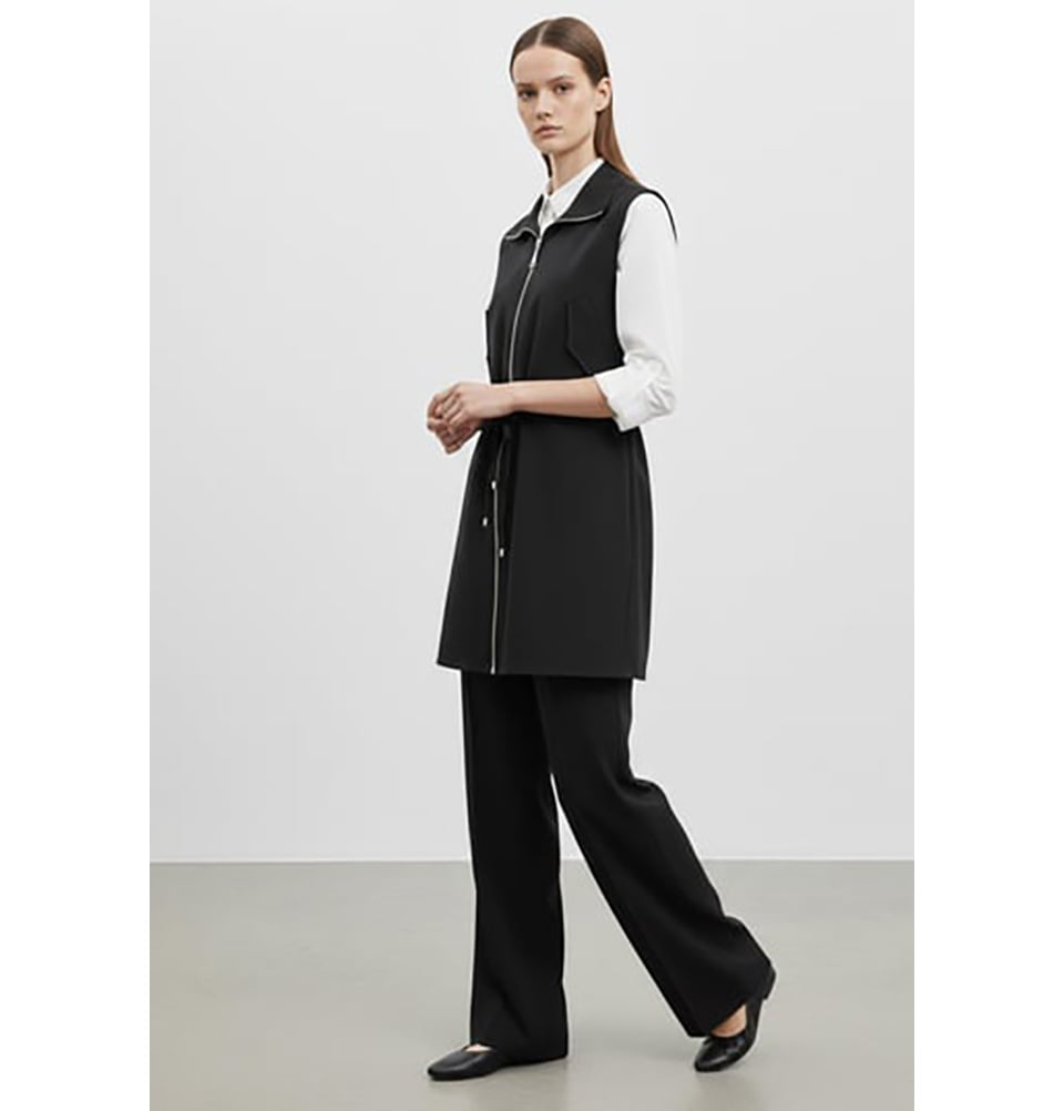 Women's Women's Zip-Up Vest and Trousers Set - 14432 Black