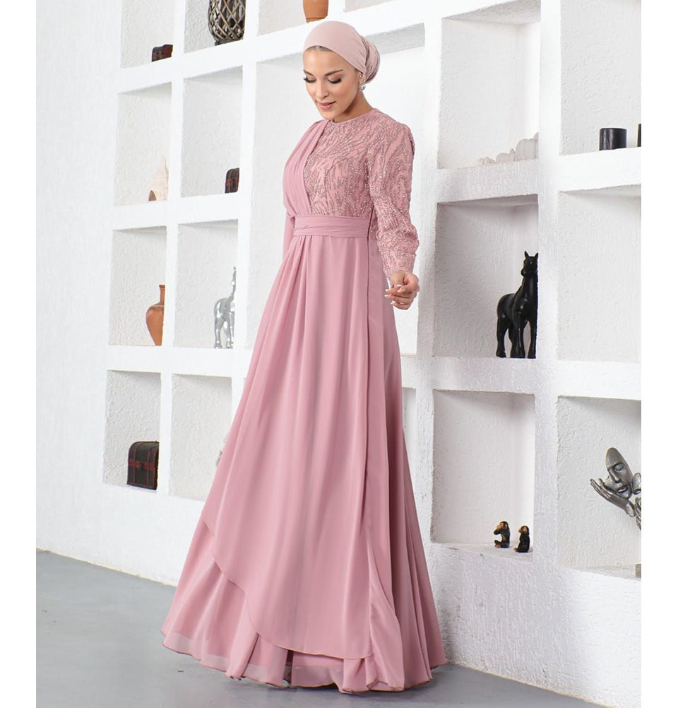 white christmas dresses Nude Luxury Long Sleeves Muslim Evening Dresses with Cape SS369A Pink / 18 main image 0