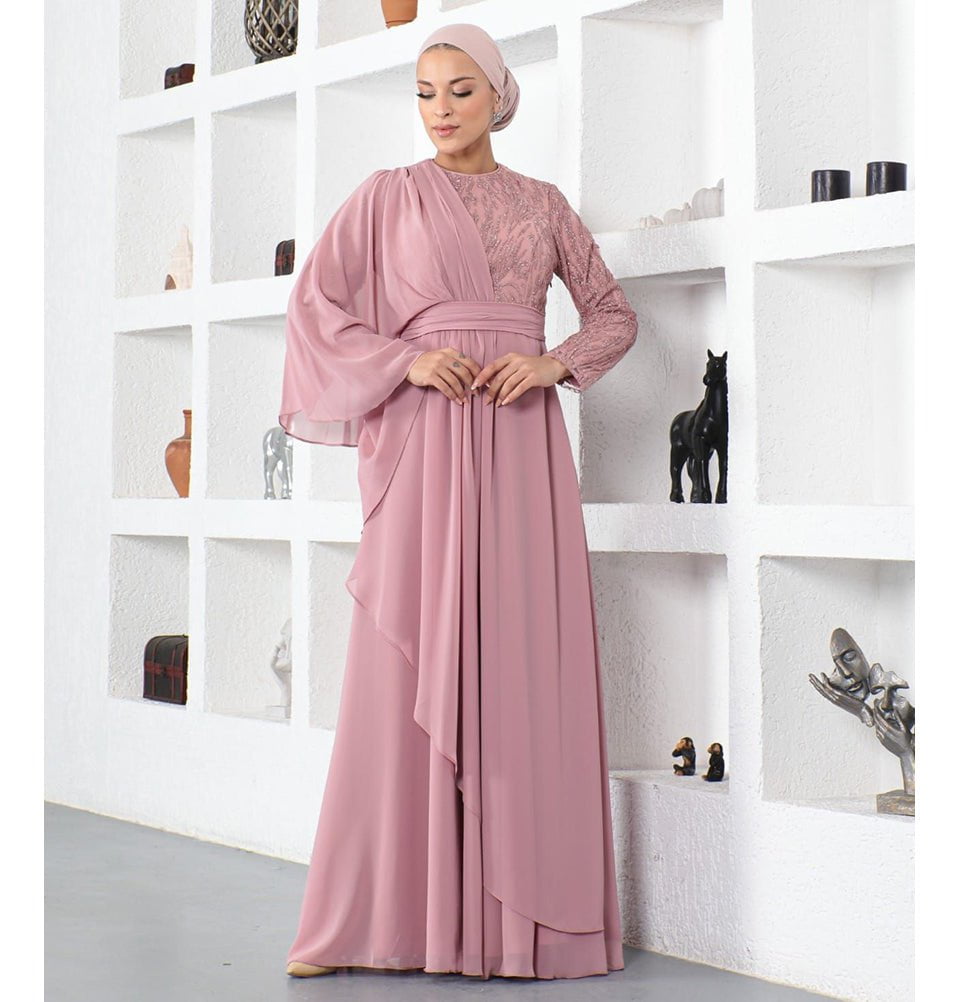 Modefa Modest Formal Cape Dress G569 - Pink