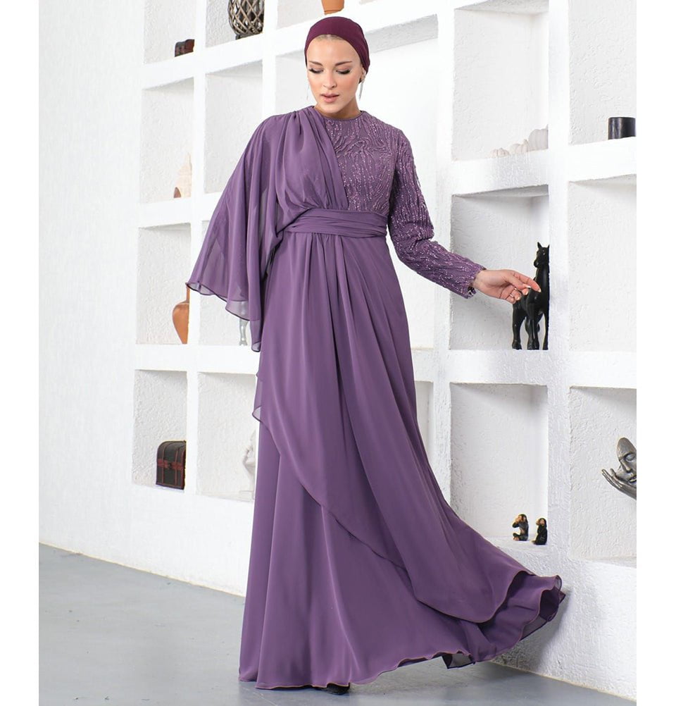 Modest Formal Cape Dress G569 - Purple Modest Formal Cape Dress G569 - Purple