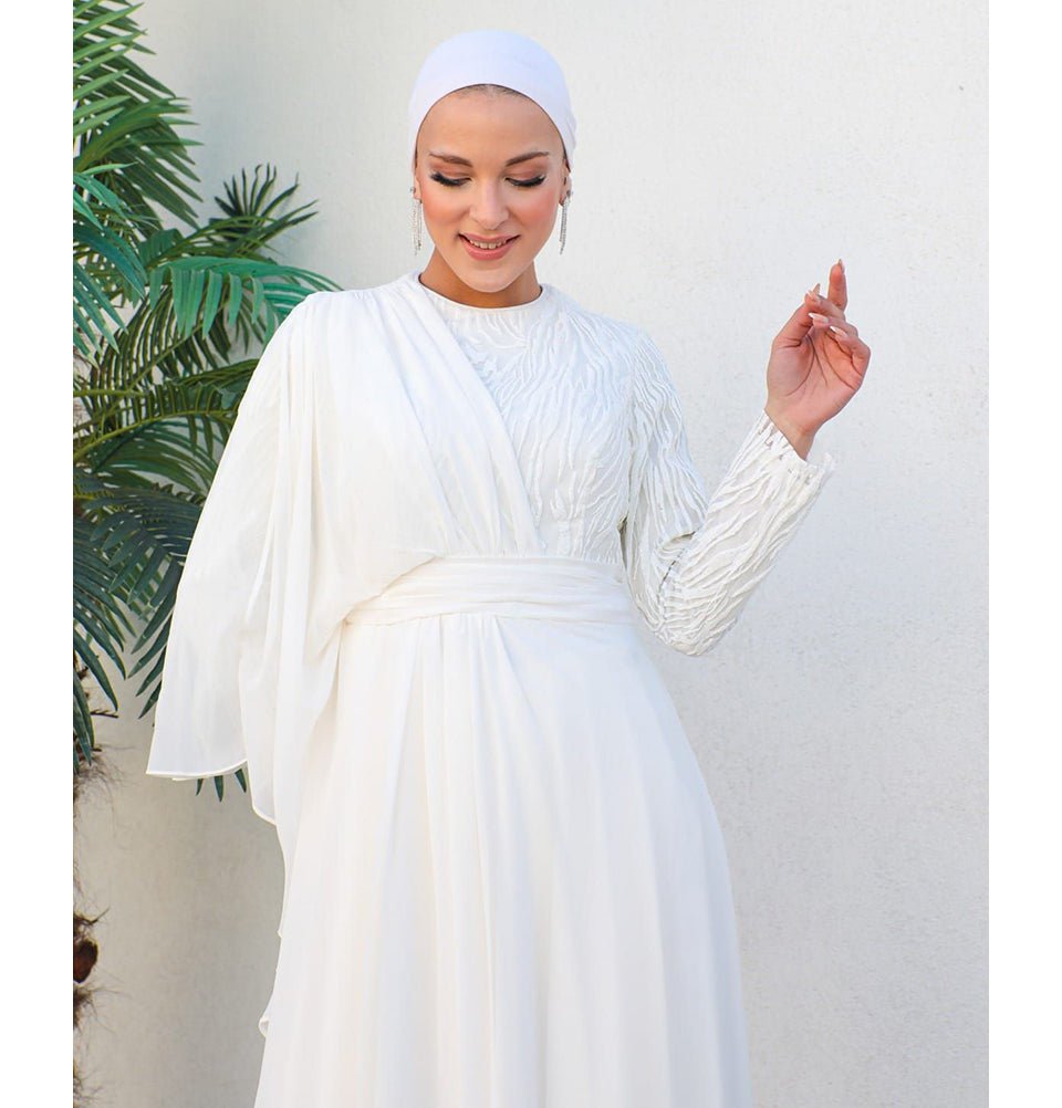 Modest Formal Cape Dress G569 - White Modest Formal Cape Dress G569 - White