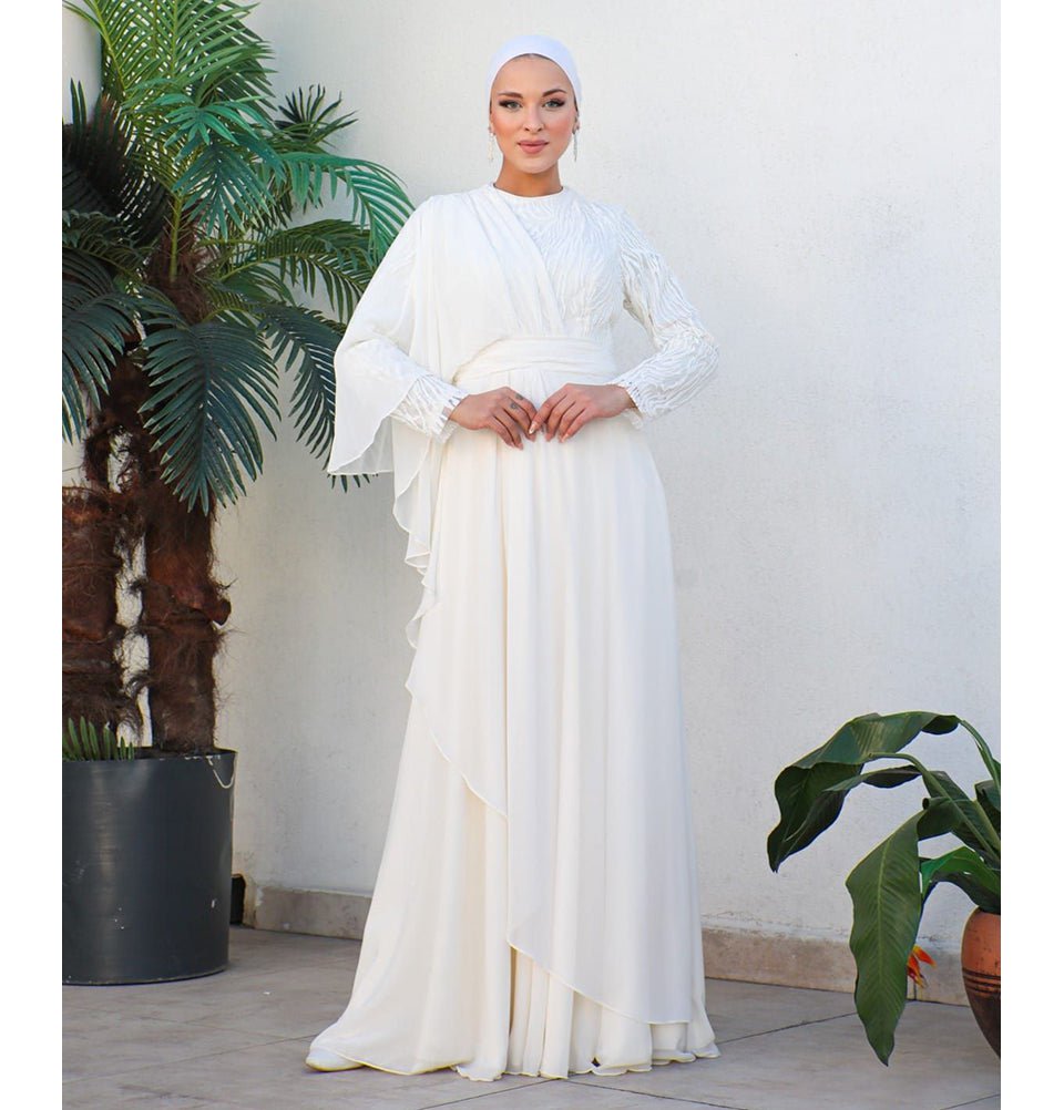 Modest Formal Cape Dress G569 White - Main Image