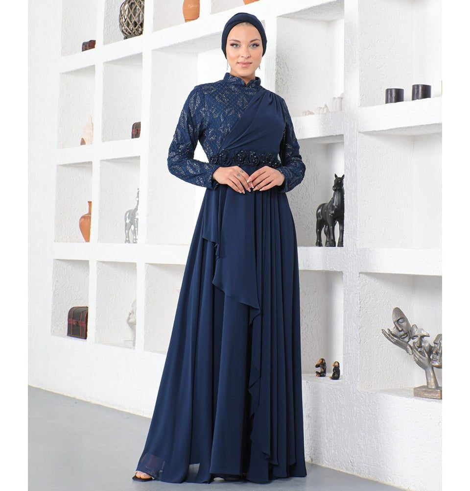 Modefa Modest Formal Rose Dress G584 - Navy Blue