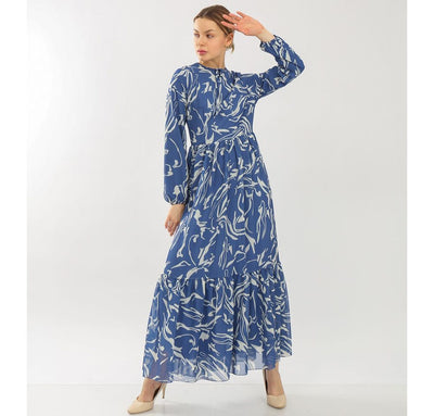 Modefa Modest Women's Dress Abstract 70108 - Blue