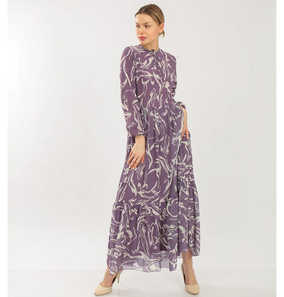 Modefa Modest Women's Dress Abstract 70108 - Purple