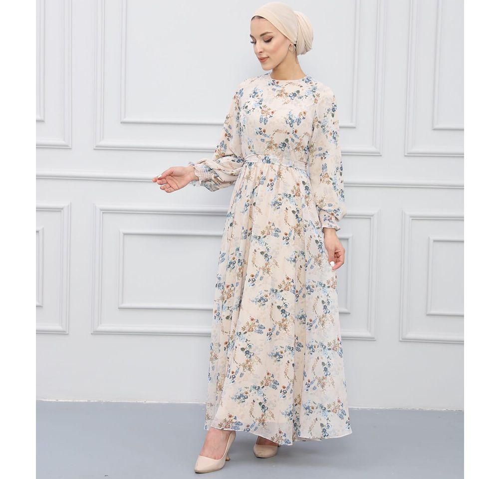Modefa Modest Women's Dress Dainty Floral 7999 - Blue
