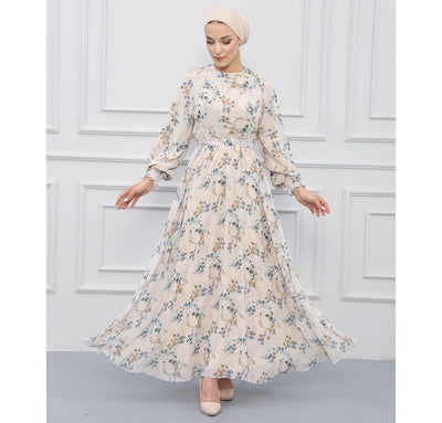 Modefa Modest Women's Dress Dainty Floral 7999 - Blue