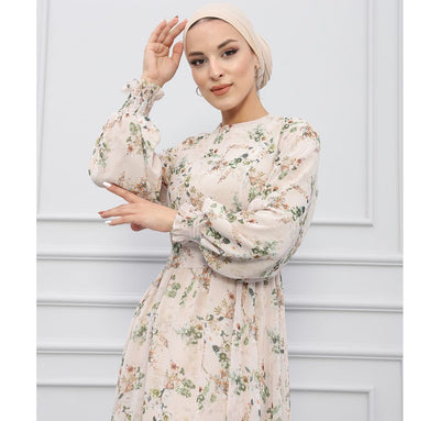 Modefa Modest Women's Dress Dainty Floral 7999 - Green