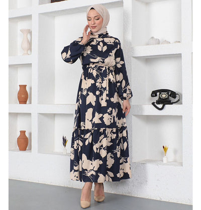 Modefa Modest Women's Dress Floral 9328 - Navy