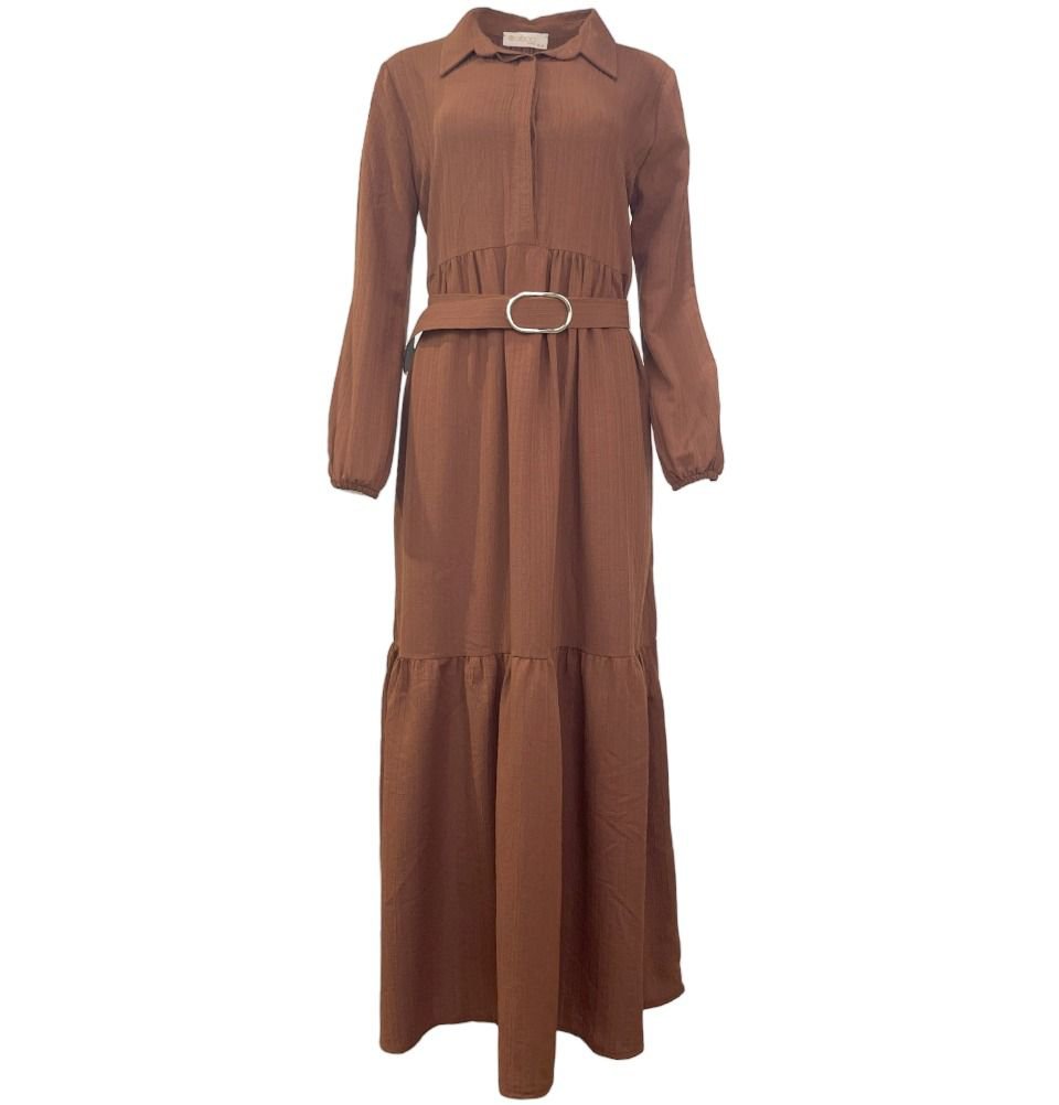 Modefa Modest Women's Dress - Striped Brown