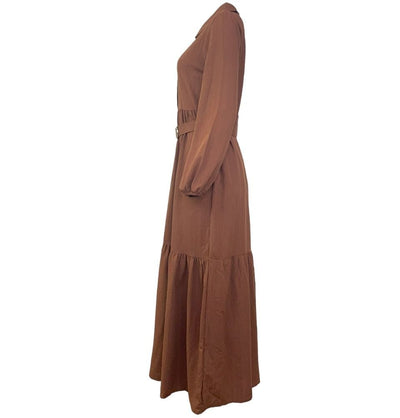 Modefa Modest Women's Dress - Striped Brown