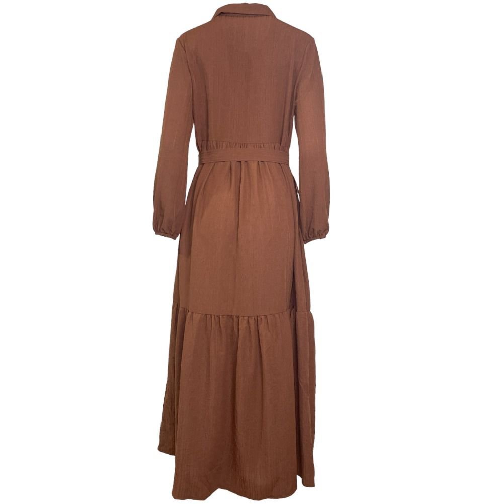 Modefa Modest Women's Dress - Striped Brown