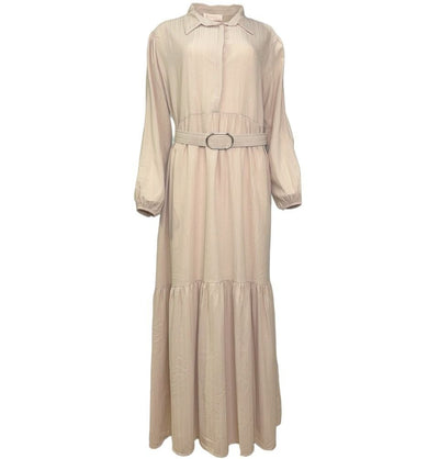 Modefa Modest Women's Dress - Striped Cream