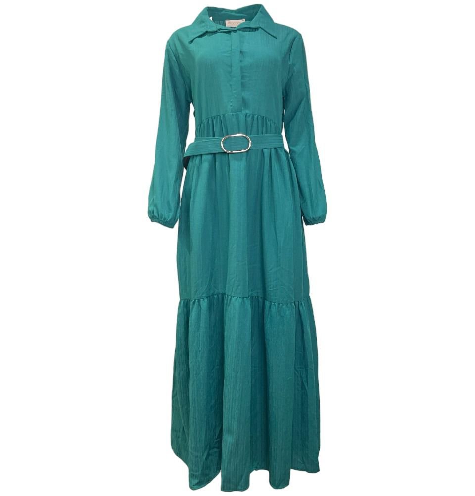 Modefa Modest Women's Dress - Striped Green