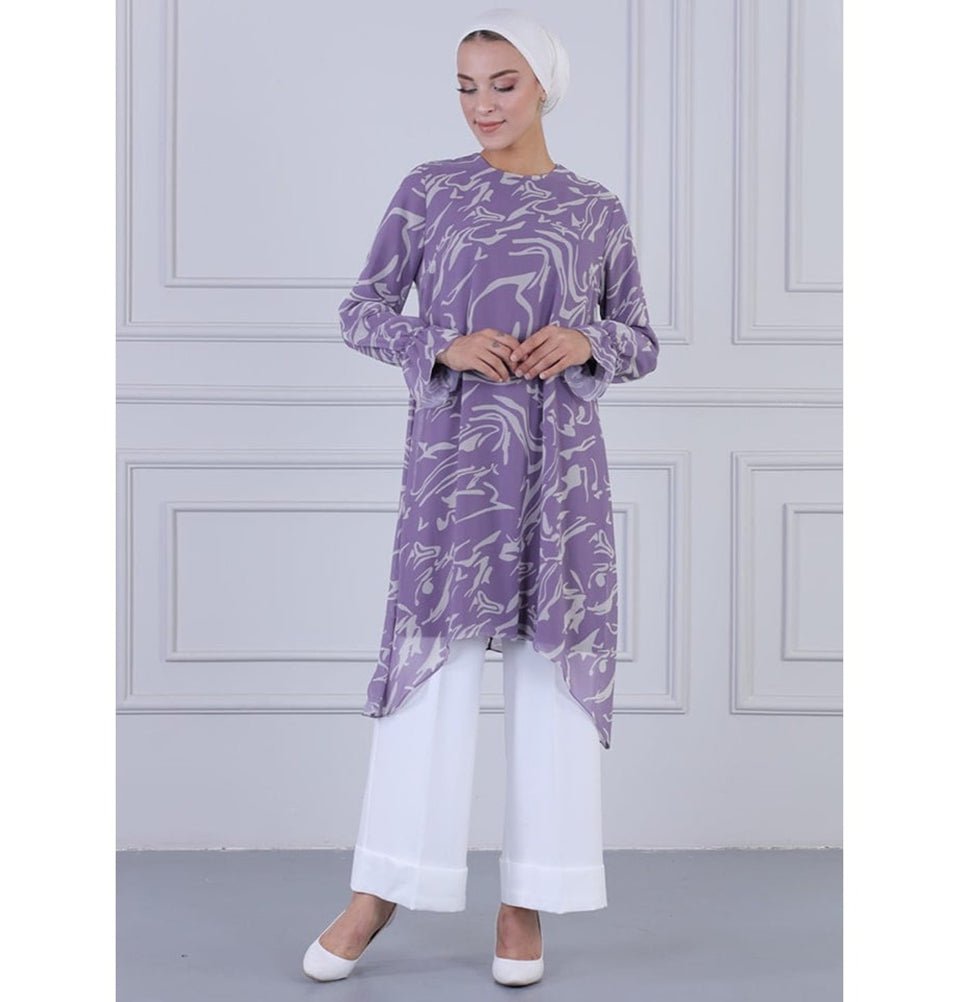 Modefa Modest Women's Formal Abstract Tunic & Pants Set 9269-04 - Lilac