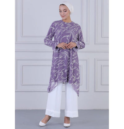 Modefa Modest Women's Formal Abstract Tunic & Pants Set 9269-04 - Lilac