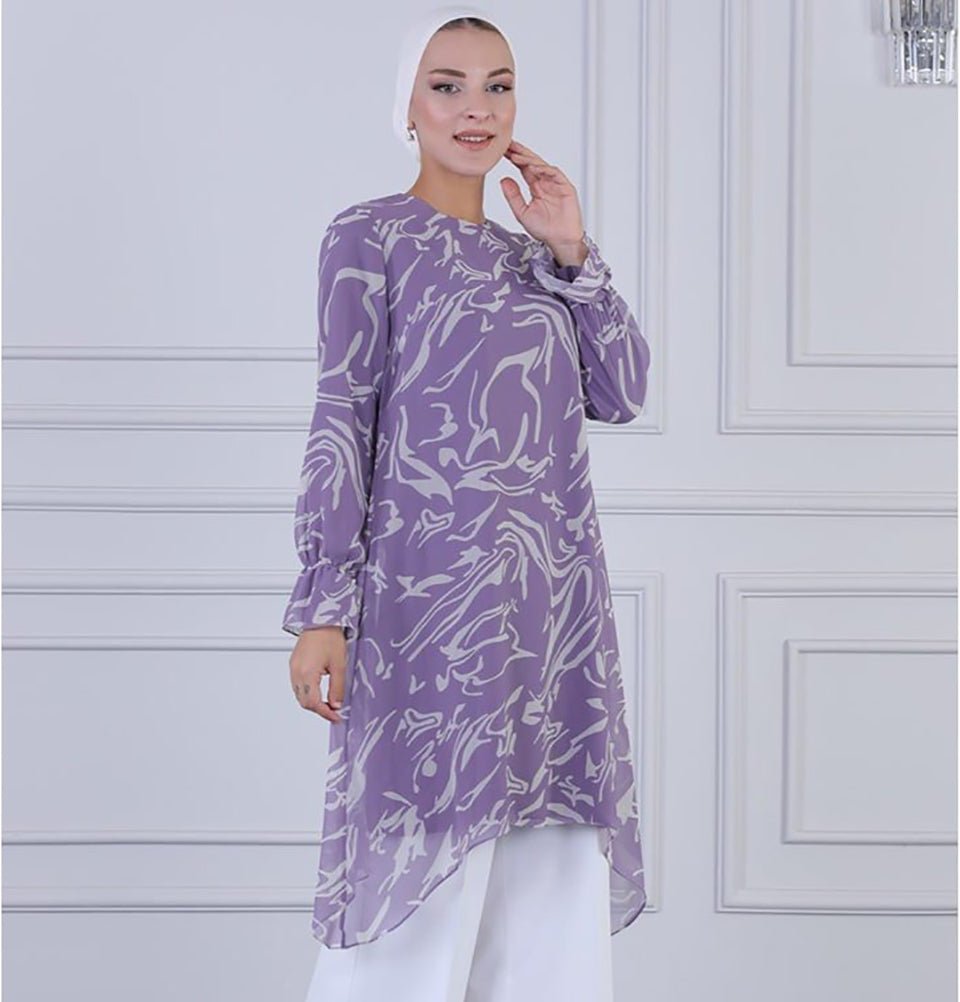 Modefa Modest Women's Formal Abstract Tunic & Pants Set 9269-04 - Lilac