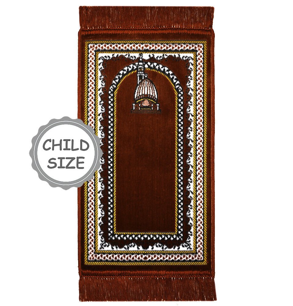 Modefa MSQ1 Orange Child Velvet Islamic Prayer Rug - Mosque Dome MSQ1 Orange