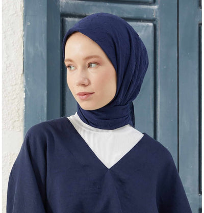 Modefa Navy Blue Bamboo Viscose Square Summer Hijab - Navy Blue