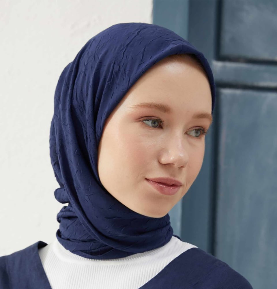 Modefa Navy Blue Bamboo Viscose Square Summer Hijab - Navy Blue