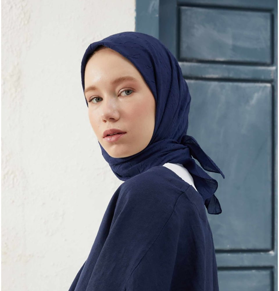 Modefa Navy Blue Bamboo Viscose Square Summer Hijab - Navy Blue